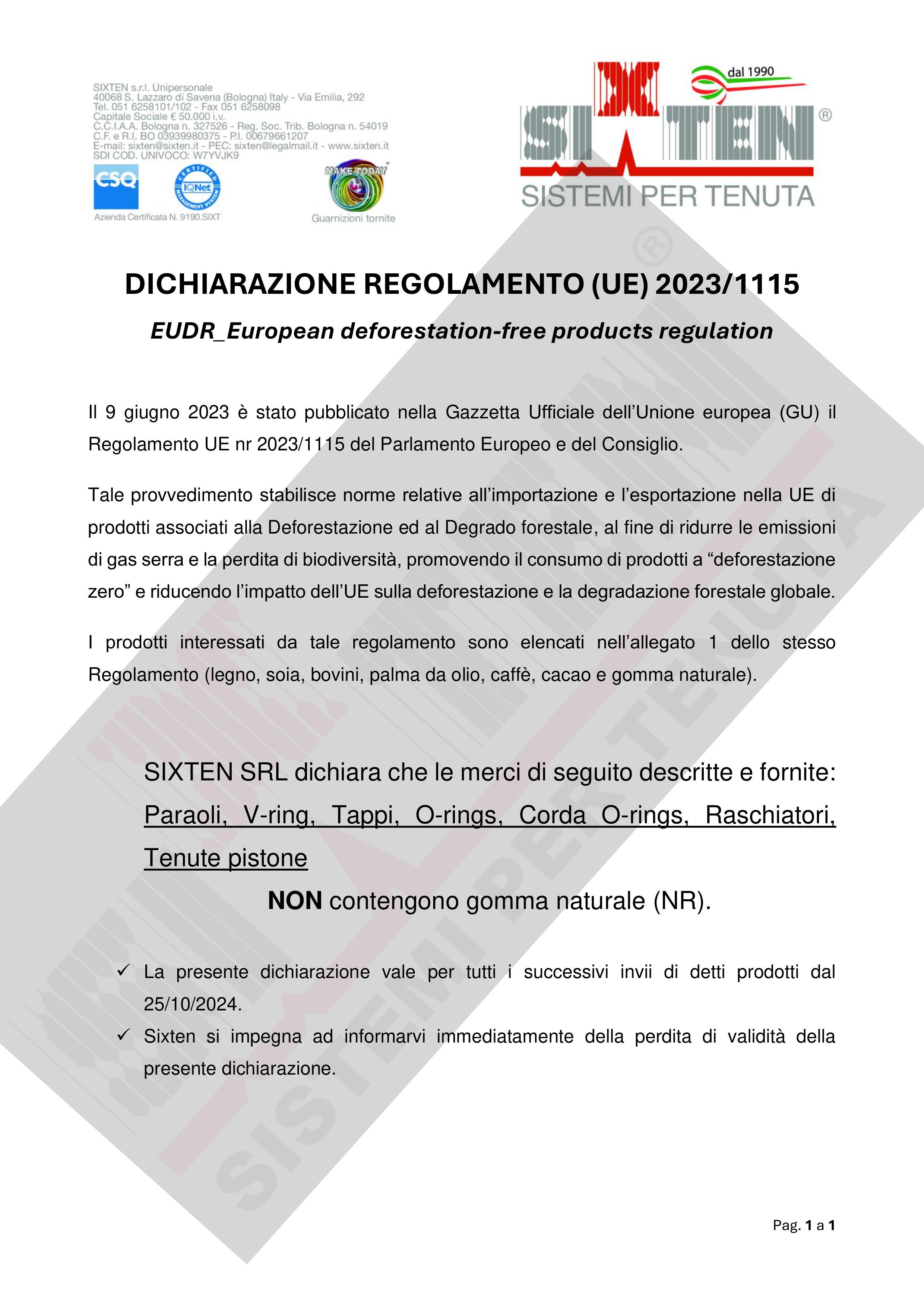 Dichiarazione Regolamento UE 2023-1115