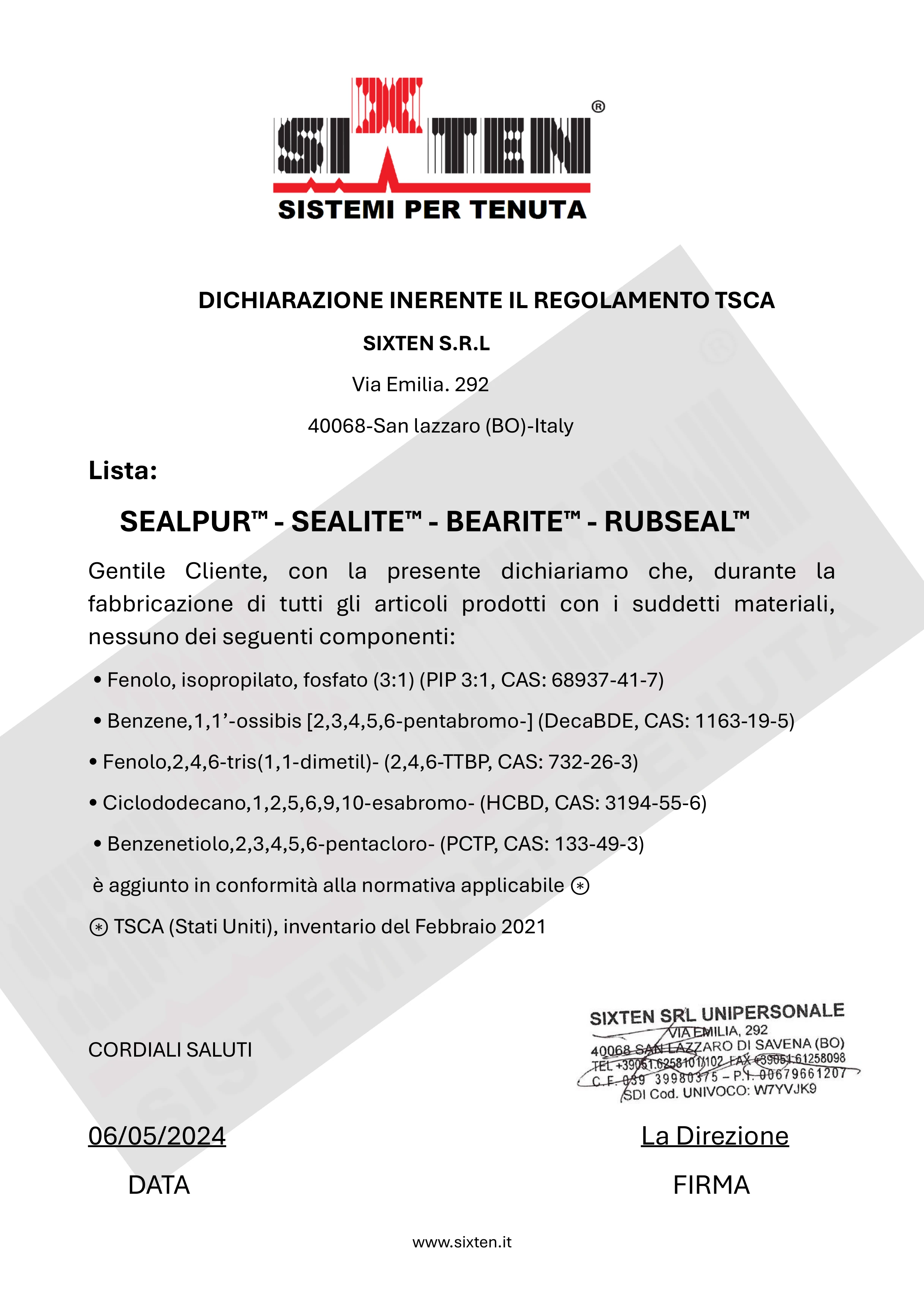 Certification TSCA